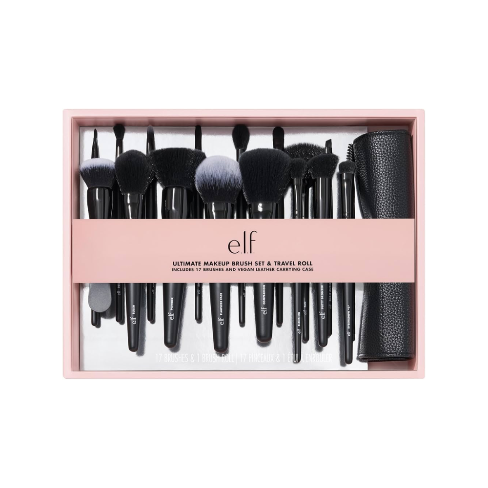 ELF Ultimate Makeup Brush Set & Travel Roller – Kit de Brochas